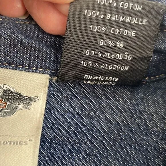 Harley Davidson Womens S Pearl Snap Close Studded  Denim Jean Shirt Roll Tab  Bl - Picture 11 of 12